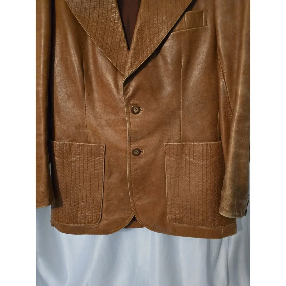 Vartan Designer Collection Vintage Camel Leather Jacket Blazer Coat Size 38 RARE